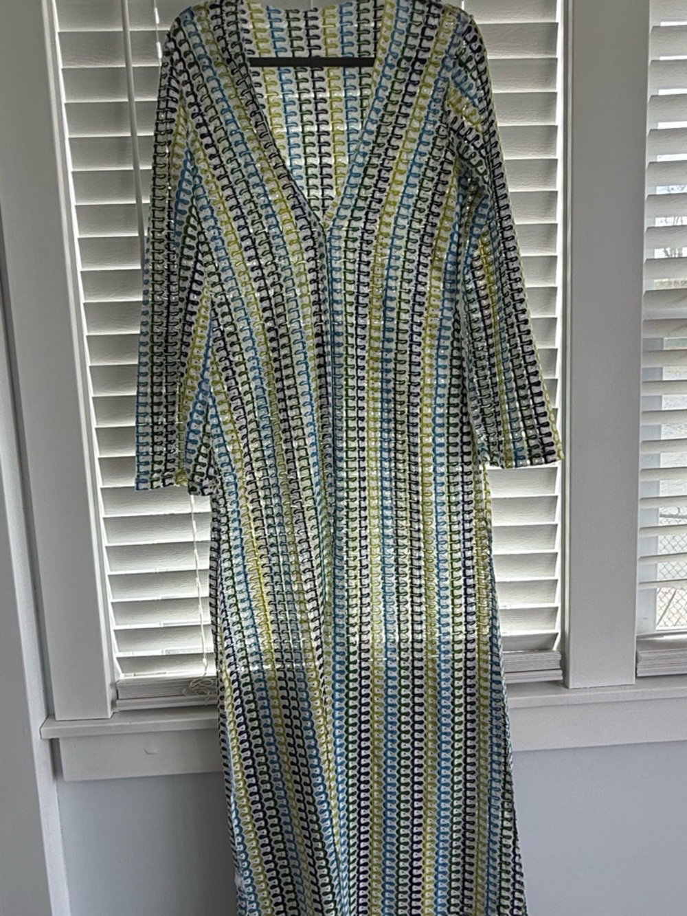 Striped V-Neck Maxi Dress in Blue, Green & White